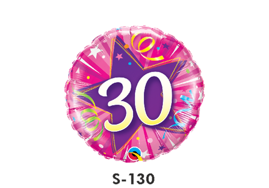 Folienballon Geburtstag / Happy Birthday Zahl - 30 - Luftschlangen Pink & Lila Ø 38 cm
