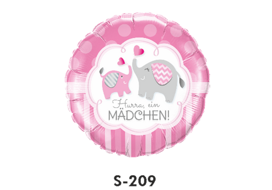 Geburt Folienballon Hurra ein Mädchen! Rosa Ø 38 cm