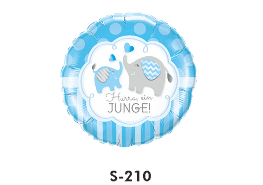 Geburt Folienballon Hurra ein Junge! Hellblau Ø 38 cm