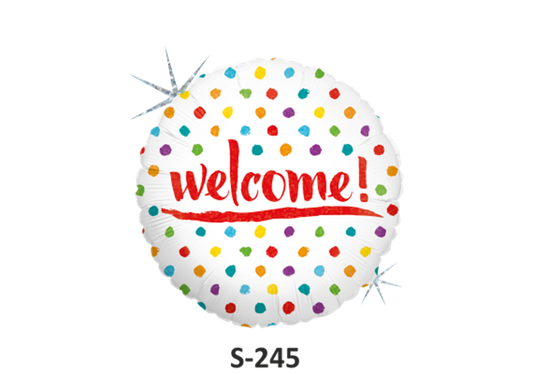 Folienballons ⌀ 38 cm Welcome weiss /bunte Punkte