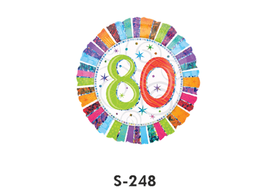 Folienballon Geburtstag / Happy Birthday Zahl - 80 - Bunt Ø 38 cm