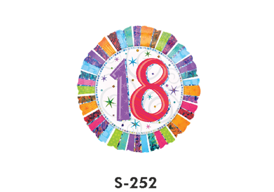 Folienballon Geburtstag / Happy Birthday Zahl - 18 - Bunt Ø 38 cm