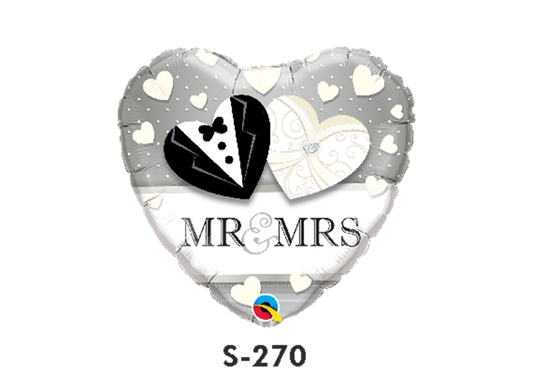 Folienballon Hochzeit / Mr & Mrs Brautpaar Schwarz & Weiss & Grau Ø 38 cm