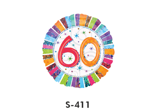 Folienballon Geburtstag / Happy Birthday Zahl - 60 - Bunt Ø 38 cm