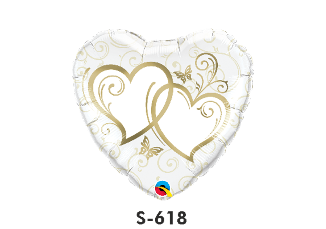 Folienballon Hochzeit / Verschlungene Herzen Weiss & Gold Ø 38 cm