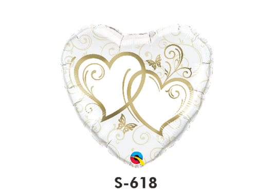 Folienballon Hochzeit / Verschlungene Herzen Weiss & Gold Ø 38 cm