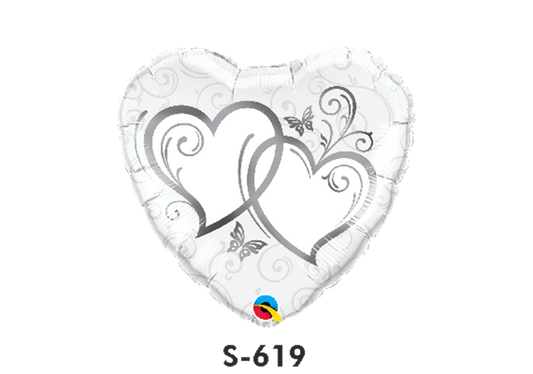 Folienballon Hochzeit / Verschlungene Herzen Weiss & Silber Ø 38 cm
