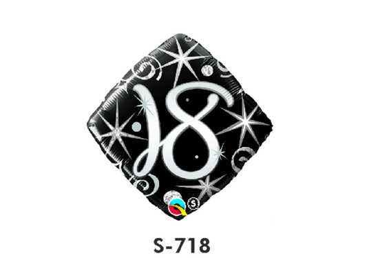 Folienballon Geburtstag / Happy Birthday Zahl - 18 - Schwarz quadratisch Ø 38 cm