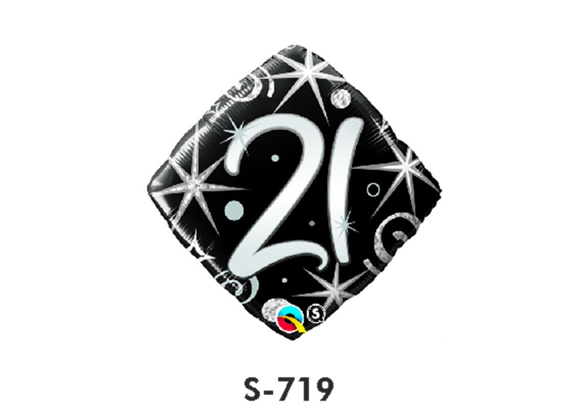 Folienballon Geburtstag / Happy Birthday Zahl - 21 - Schwarz quadratisch Ø 38 cm