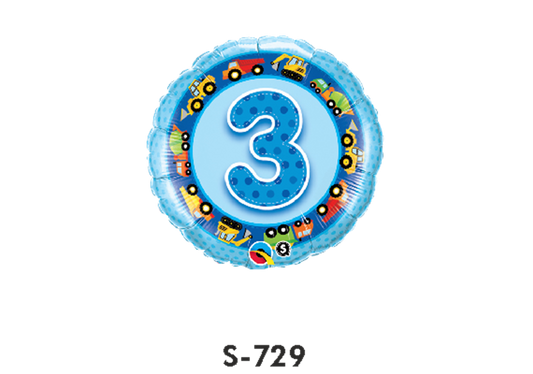 Folienballons Happy Birthday Zahl - 3 - Blau ⌀ 38 cm