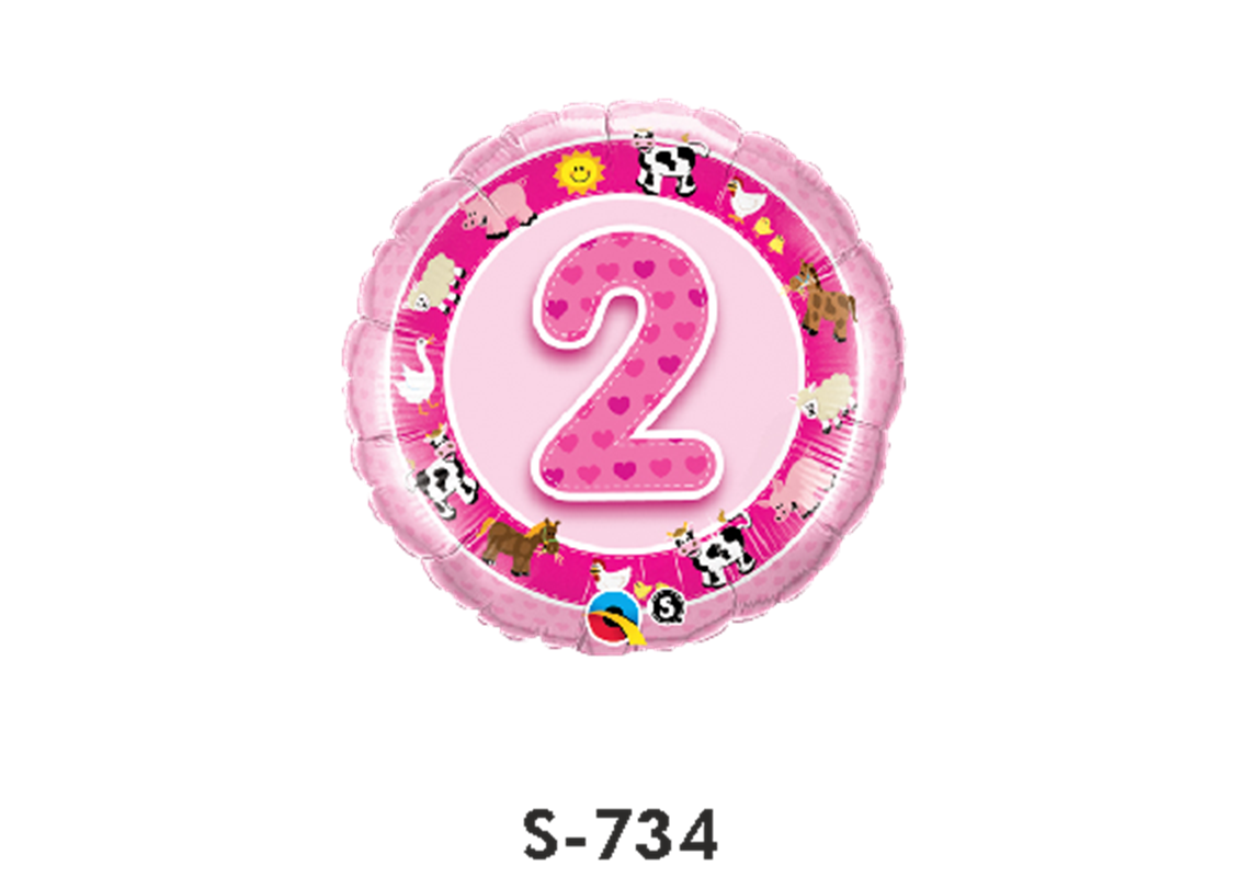 Folienballon Geburtstag / Happy Birthday Zahl - 2 - Rosa Ø 38 cm