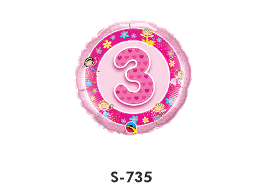 Folienballon Geburtstag / Happy Birthday Zahl - 3 - Rosa Ø 38 cm
