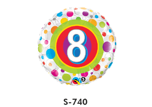 Folienballon Geburtstag / Happy Birthday Zahl - 8 - Bunte Punkte Ø 38 cm