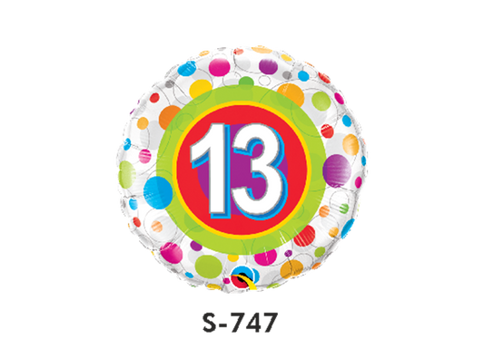 Folienballon Geburtstag / Happy Birthday Zahl - 13 - Bunte Punkte Ø 38 cm