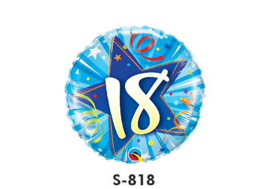 Folienballon Geburtstag / Happy Birthday Zahl - 18 - Luftschlangen Blau Ø 38 cm