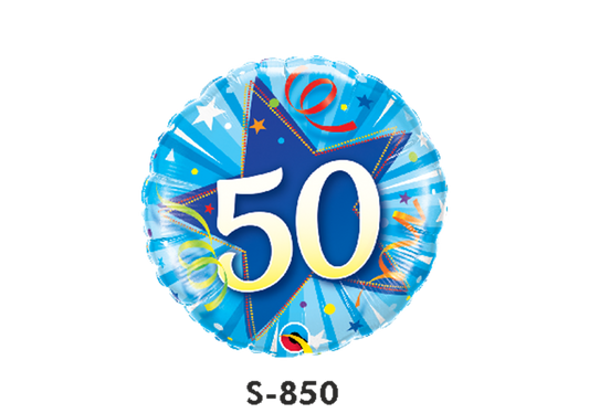 Folienballon Geburtstag / Happy Birthday Zahl - 50 - Luftschlangen Blau Ø 38 cm