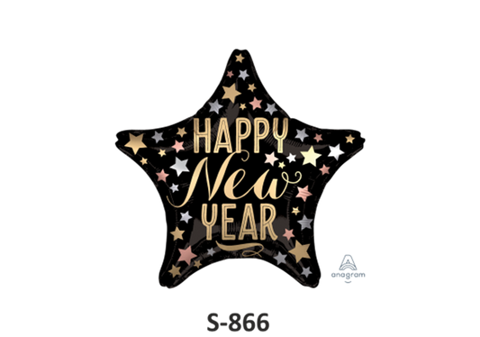 Folienballon HAPPY NEW YEAR Satin-Luxe schwarz/gold Ø 38 cm