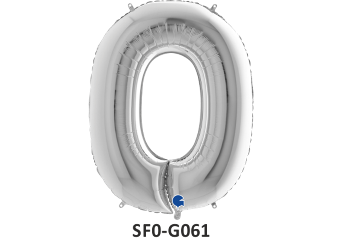 Zahlenfolienballon - Zahl 0 (null) - in SILBER 80 cm