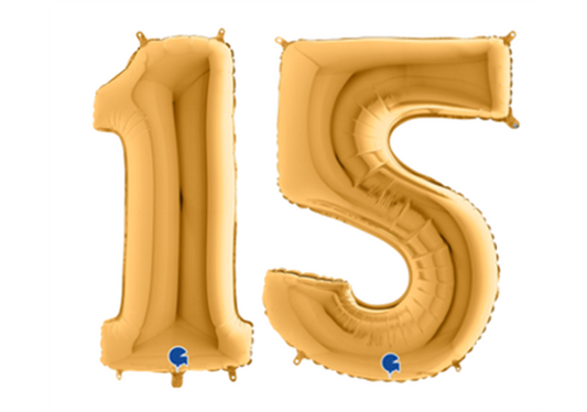 Zahlenfolienballons 15 (FÜNFZEHN) in GOLD 80cm