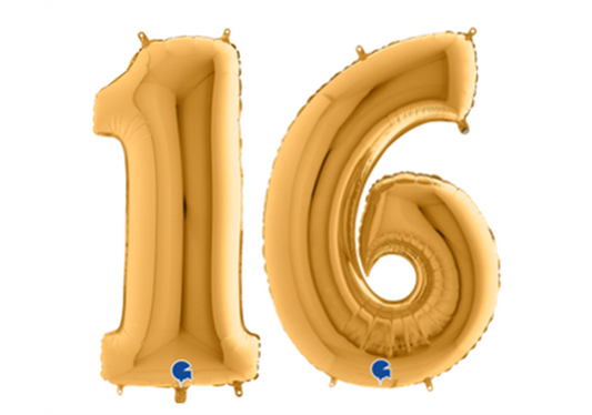 Zahlenfolienballons 16 (SECHZEHN) in GOLD 80cm