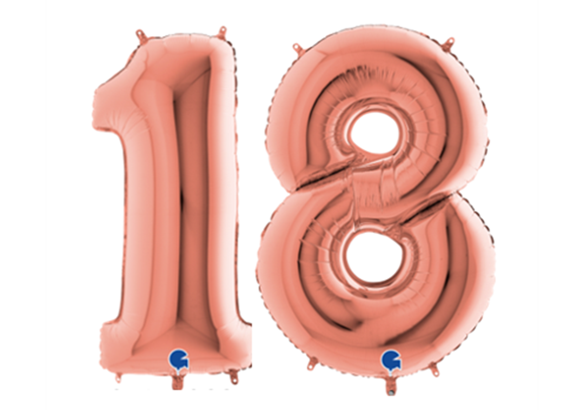 Zahlenfolienballons 18 (ACHTZEHN) in ROSAGOLD 80cm