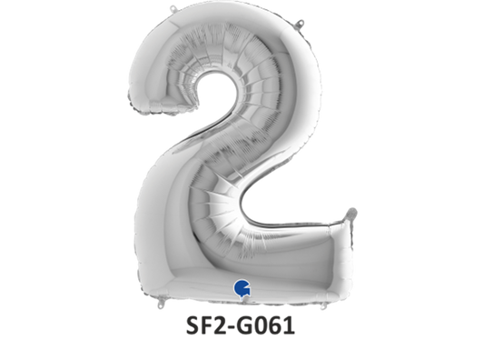 Zahlenfolienballon - Zahl 2 (zwei) - in SILBER 80 cm