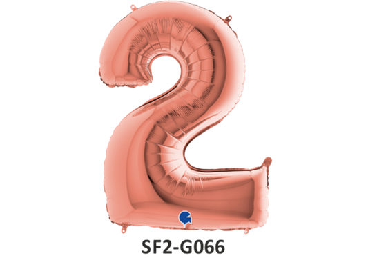 Zahlenfolienballon - Zahl 2 (zwei) - in ROSAGOLD 80 cm