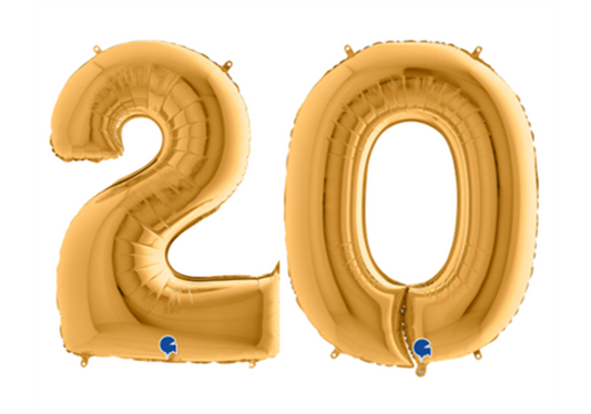 Zahlenfolienballons 20 (ZWANZIG) in GOLD 80cm
