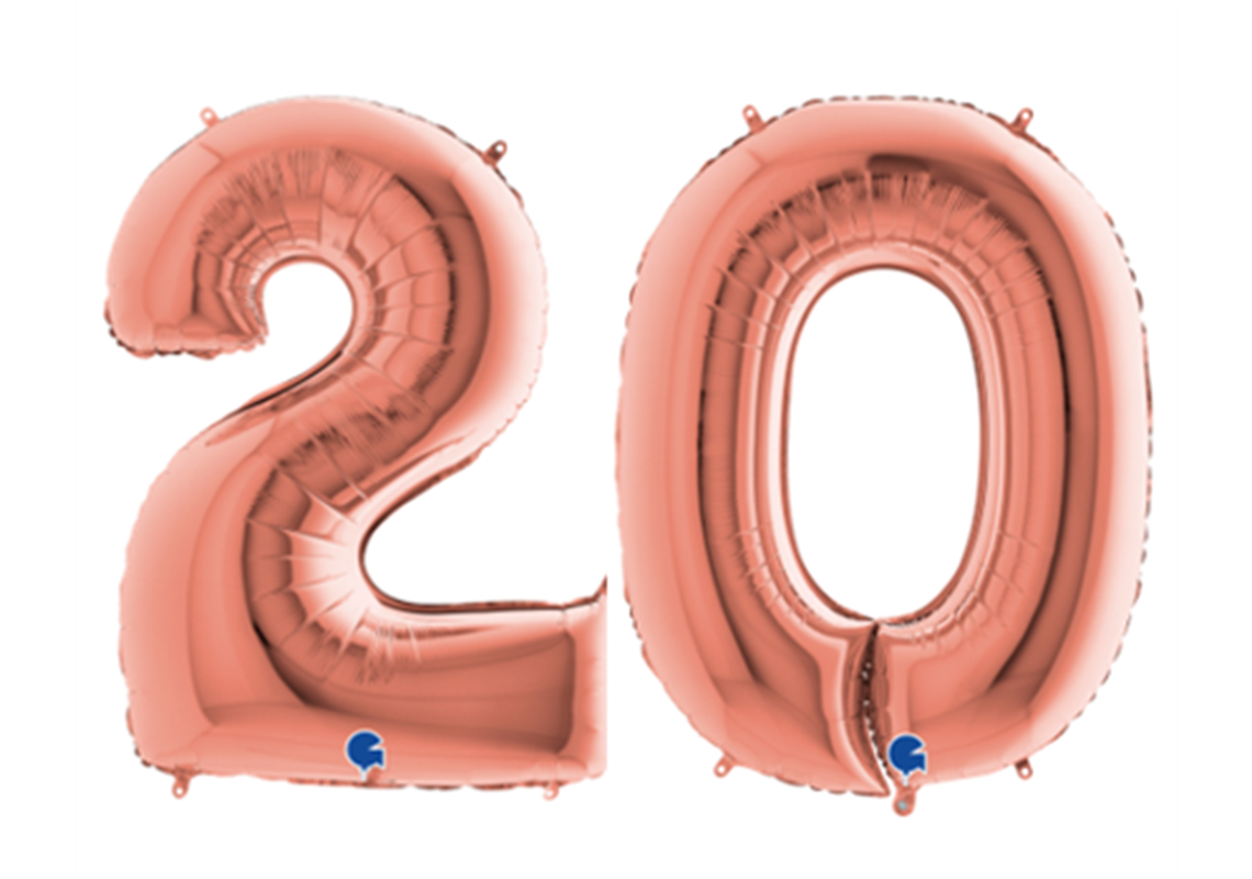 Zahlenfolienballons 20 (ZWANZIG) in ROSAGOLD 80cm