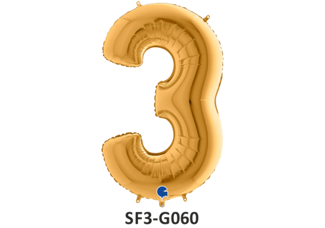 Zahlenfolienballon - Zahl 3 (drei) - in GOLD 80 cm