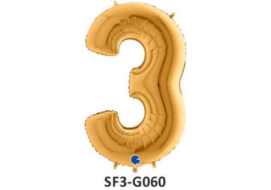 Zahlenfolienballon - Zahl 3 (drei) - in GOLD 80 cm