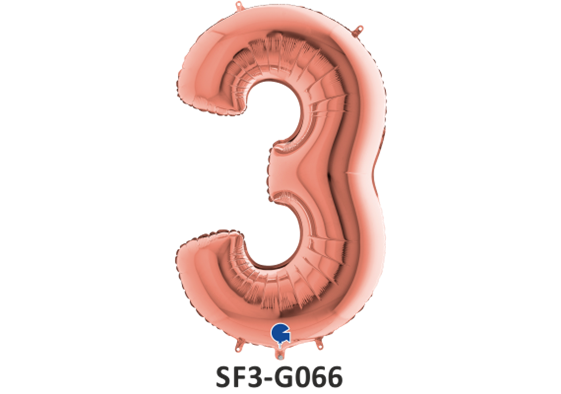 Zahlenfolienballon - Zahl 3 (drei) - in ROSAGOLD 80 cm