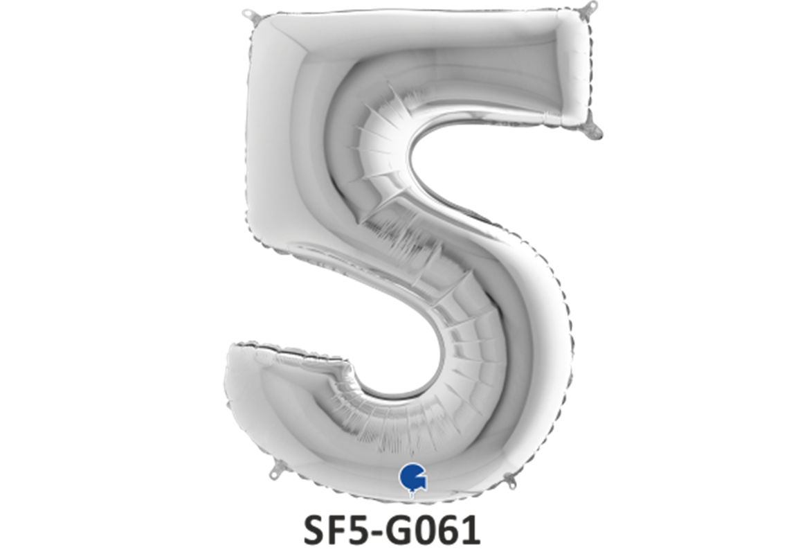 Zahlenfolienballon - Zahl 5 (fünf) - in SILBER 80 cm