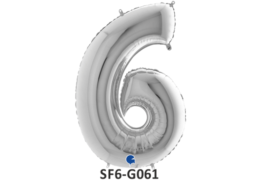 Zahlenfolienballon - Zahl 6 (sechs) - in SILBER 80 cm