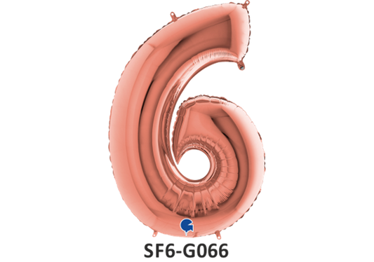 Zahlenfolienballon - Zahl 6 (sechs) - in ROSAGOLD 80 cm