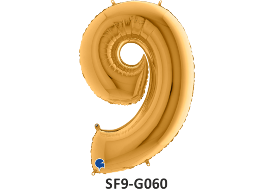 Zahlenfolienballon - Zahl 9 (neun) - in GOLD 80 cm