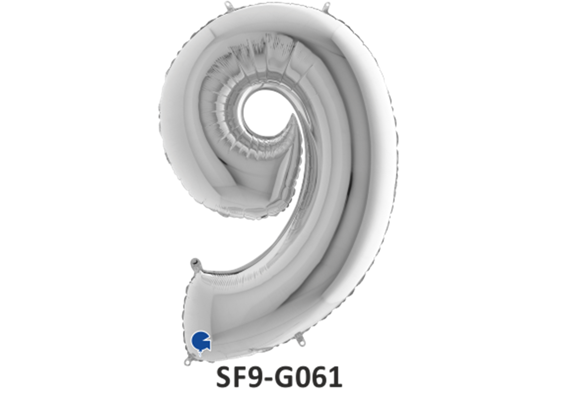 Zahlenfolienballon - Zahl 9 (neun) - in SILBER 80 cm