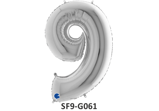 Zahlenfolienballon - Zahl 9 (neun) - in SILBER 80 cm